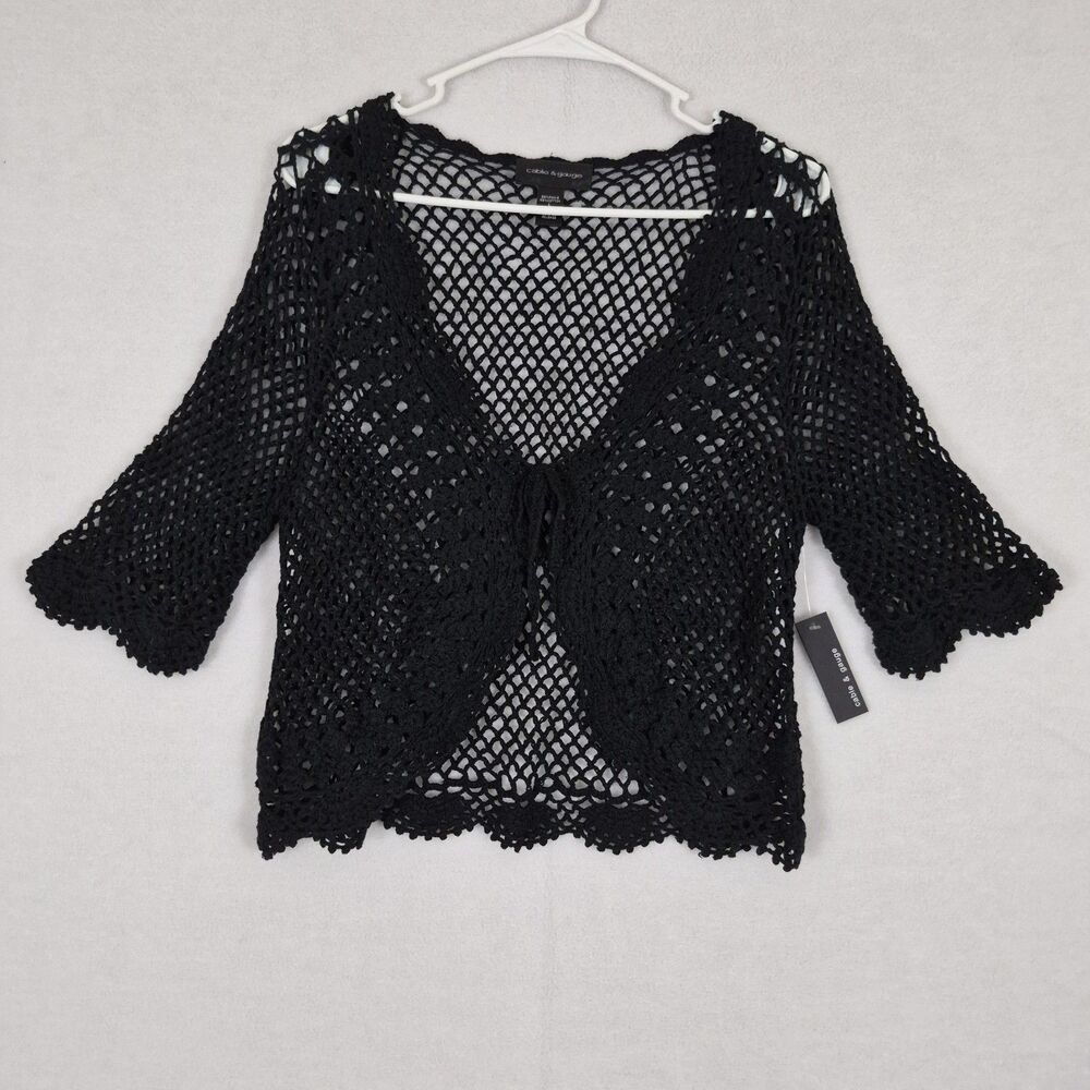 NWT Cable & Gauge Black Crochet Knit Large Sweater Cardigan Whimsigoth Grunge.